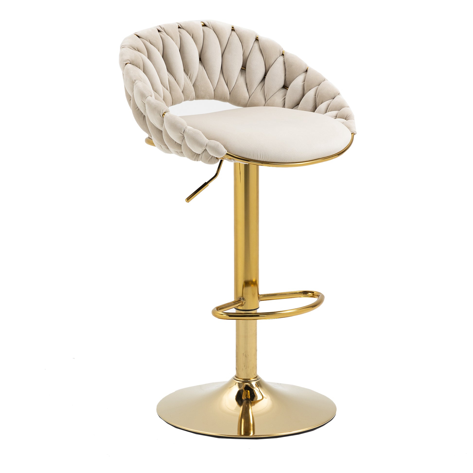 Coolmore Swivel Bar Stools Set Of 2 Adjustable Counter Height Chairs With Footrest For Kitchen, Dining Room 2Pc Set Ivory Polyester