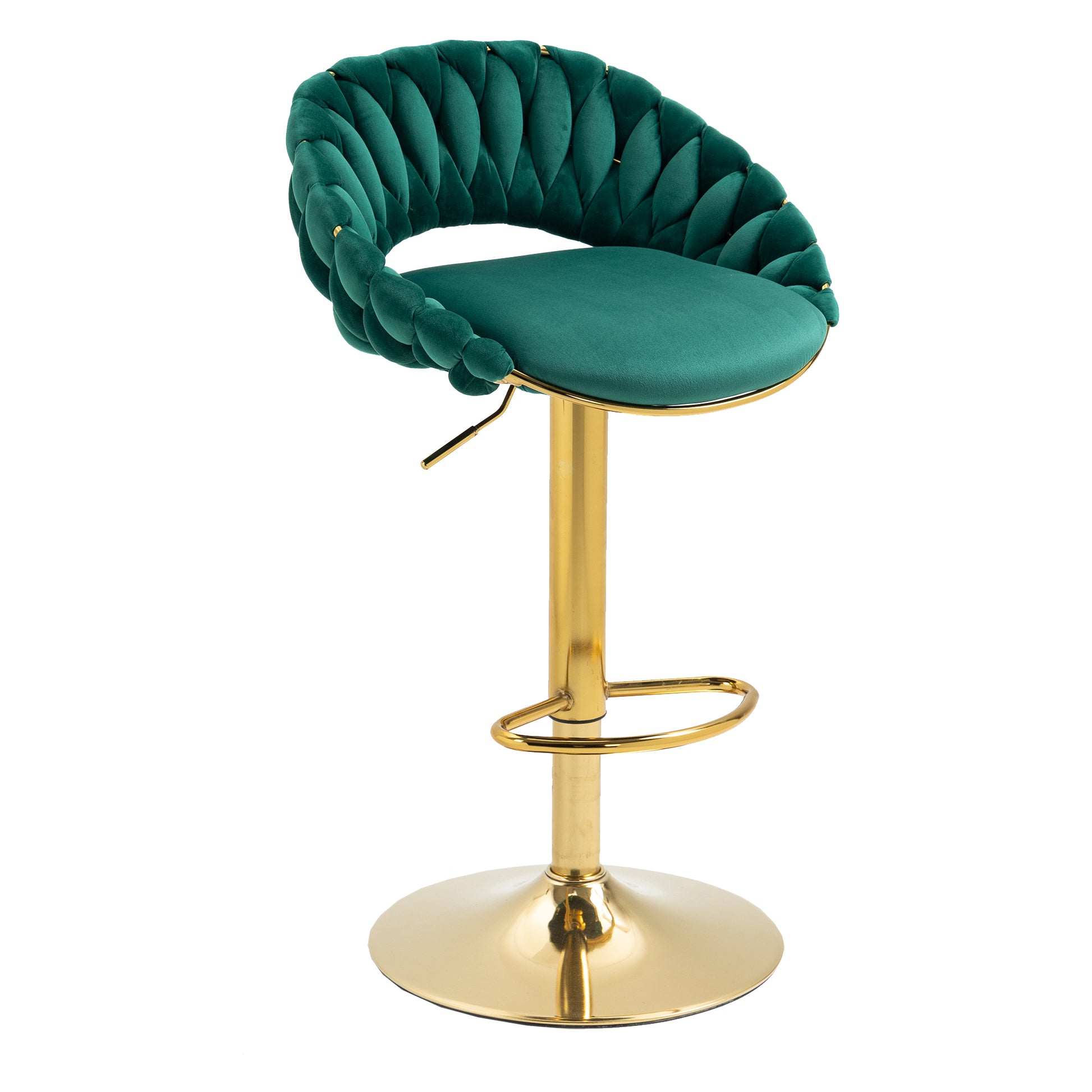 Coolmore Swivel Bar Stools Set Of 2 Adjustable Counter Height Chairs With Footrest For Kitchen, Dining Room 2Pc Set Emerald Polyester