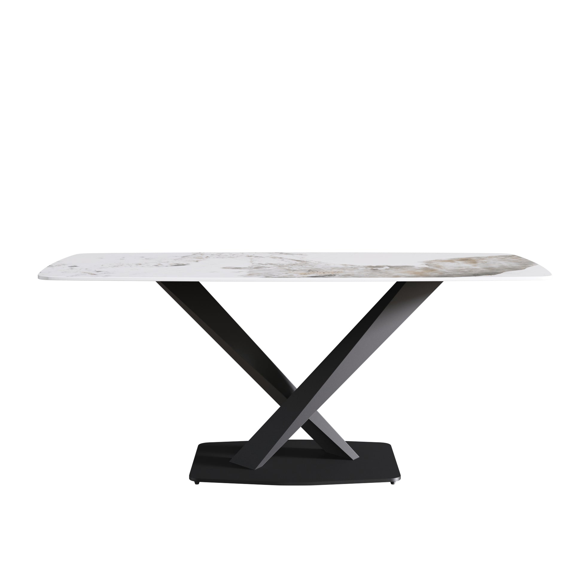 70.87"Modern Artificial Stone Pandora White Curved Black Metal Leg Dining Table Can Accommodate 6 8 People Antique White Metal Sintered Stone