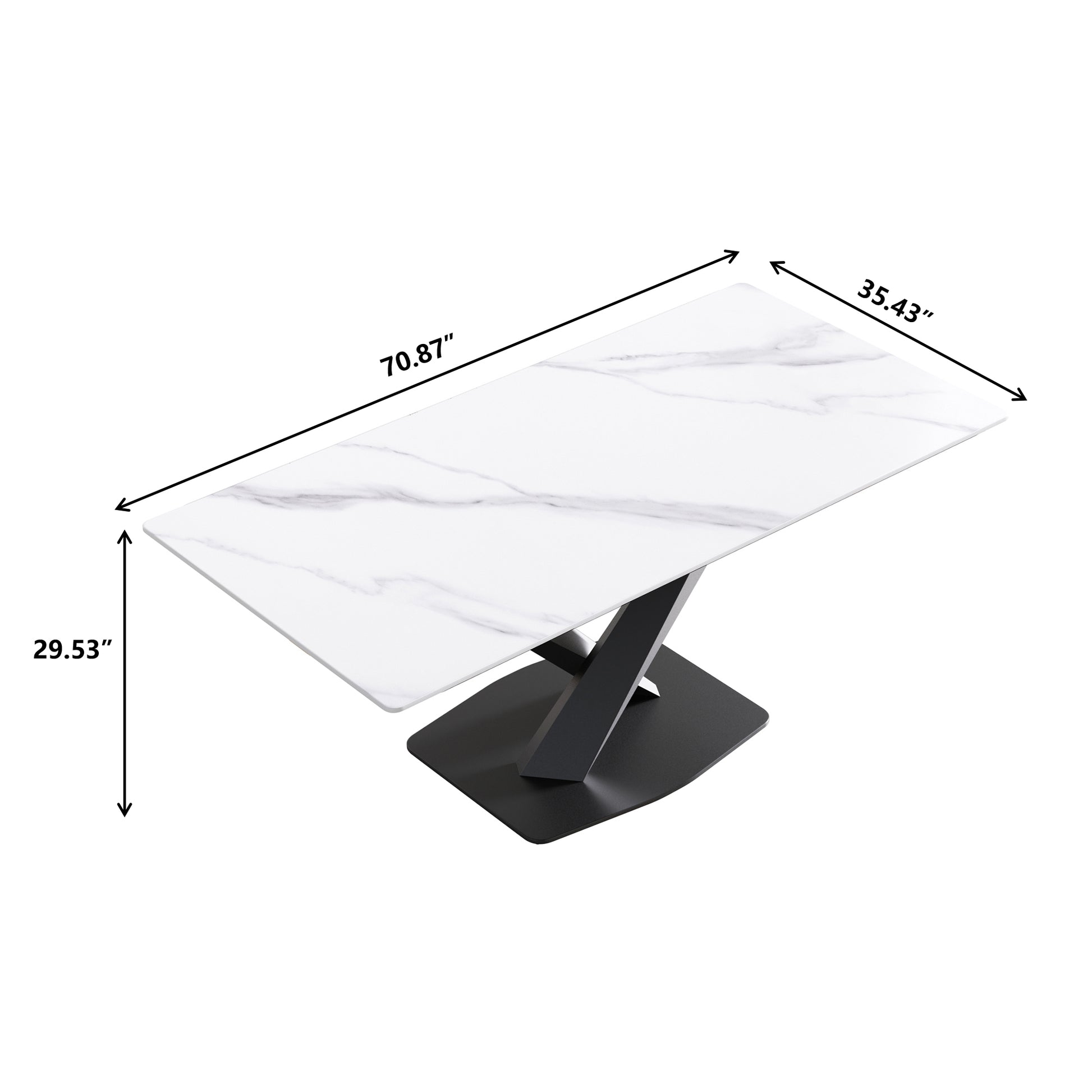 70.87" Modern Artificial Stone White Straight Edge Black Metal Leg Dining Table Can Accommodate 6 8 People White Metal Sintered Stone