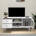 Living Room White Tv Stand With Drawers And Open Shelves, A Cabinet With Glass Doors For Storage White Mdf