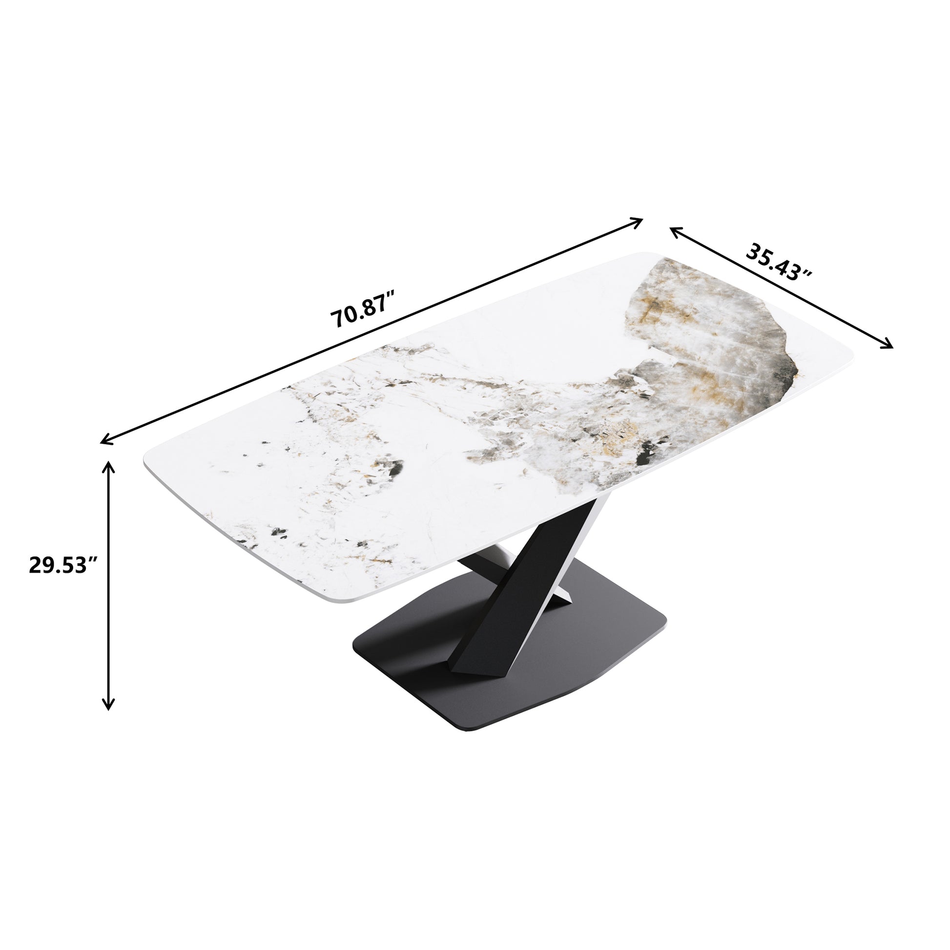 70.87"Modern Artificial Stone Pandora White Curved Black Metal Leg Dining Table Can Accommodate 6 8 People Antique White Metal Sintered Stone