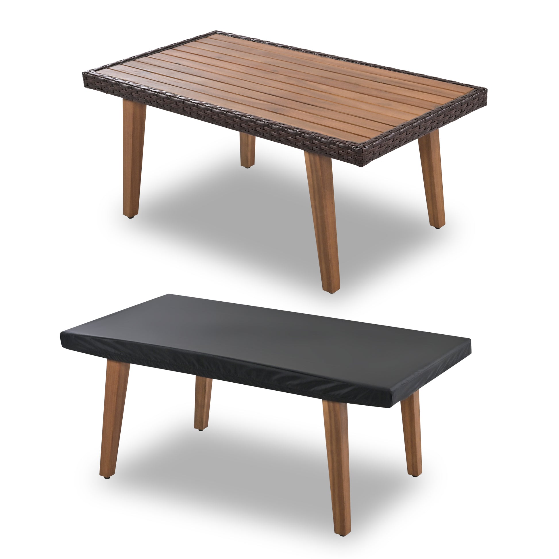 4 Piece Garden Furniture, Patio Seating Set, Pe Rattan Outdoor Sofa Set, Wood Table And Legs, Brown And Beige Yes Beige Polyurethane Foam Polyester,Wicker