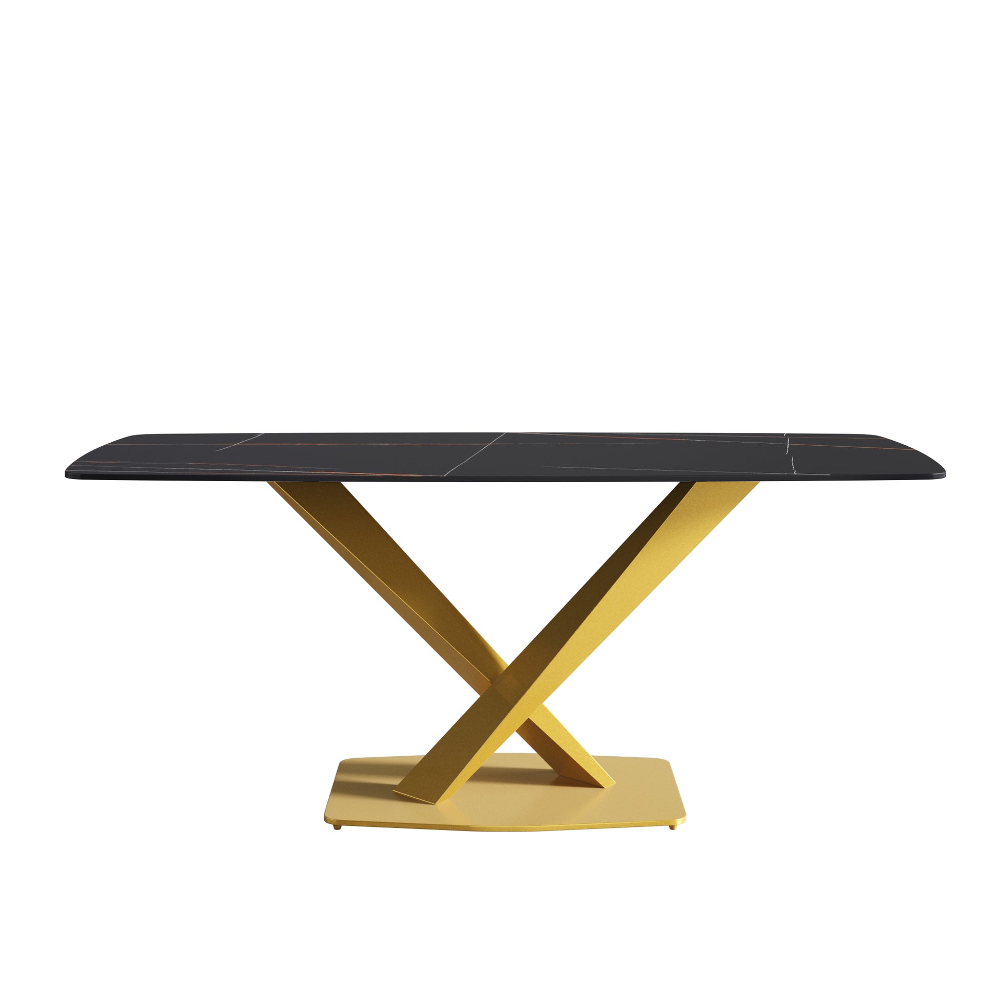 70.87"Modern Artificial Stone Black Curved Golden Metal Leg Dining Table Can Accommodate 6 8 People Black Metal Sintered Stone