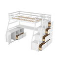 Twin Size Loft Bed With 7 Drawers 2 Shelves And Desk White White Plywood