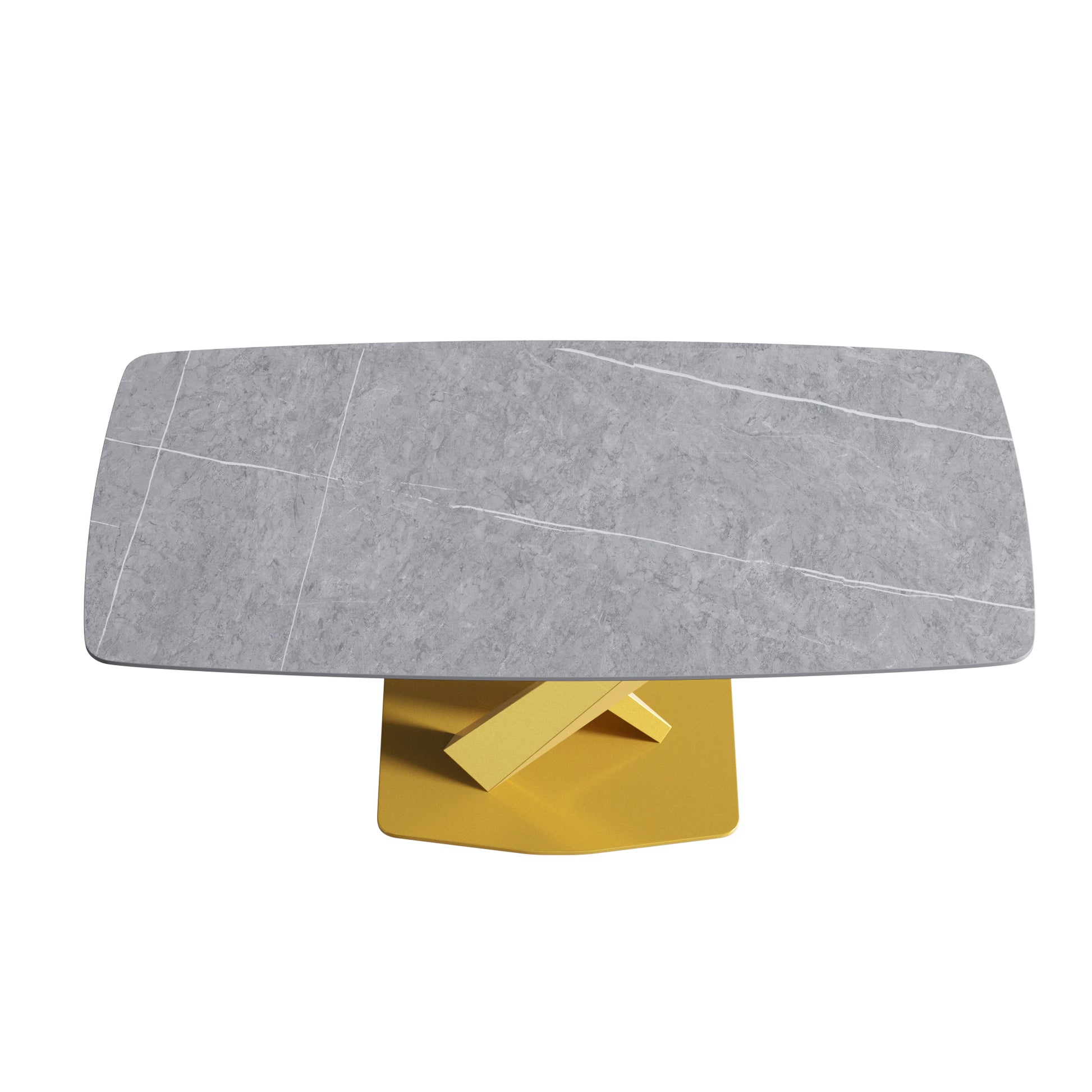 70.87"Modern Artificial Stone Gray Curved Golden Metal Leg Dining Table Can Accommodate 6 8 People Gray Metal Sintered Stone