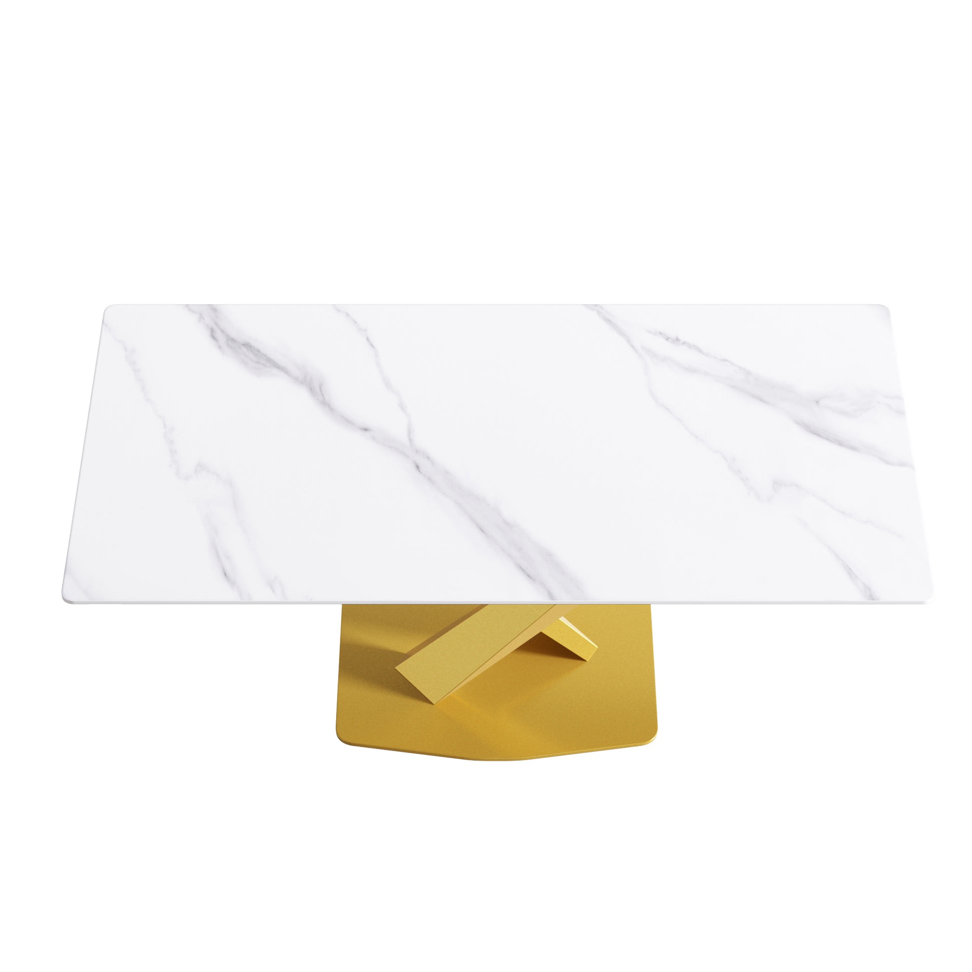 70.87" Modern Artificial Stone White Straight Edge Golden Metal Leg Dining Table Can Accommodate 6 8 People White Metal Sintered Stone