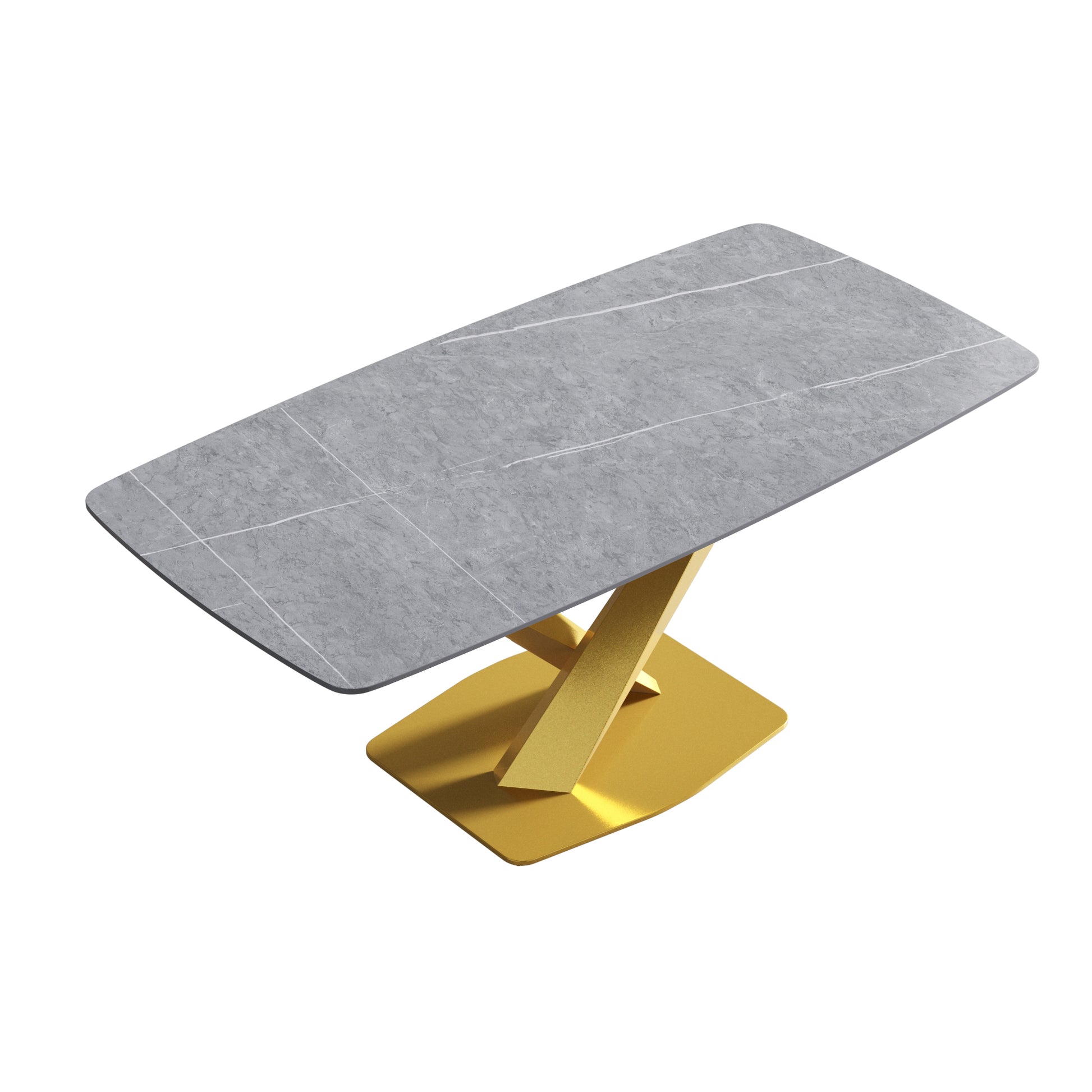 70.87"Modern Artificial Stone Gray Curved Golden Metal Leg Dining Table Can Accommodate 6 8 People Gray Metal Sintered Stone