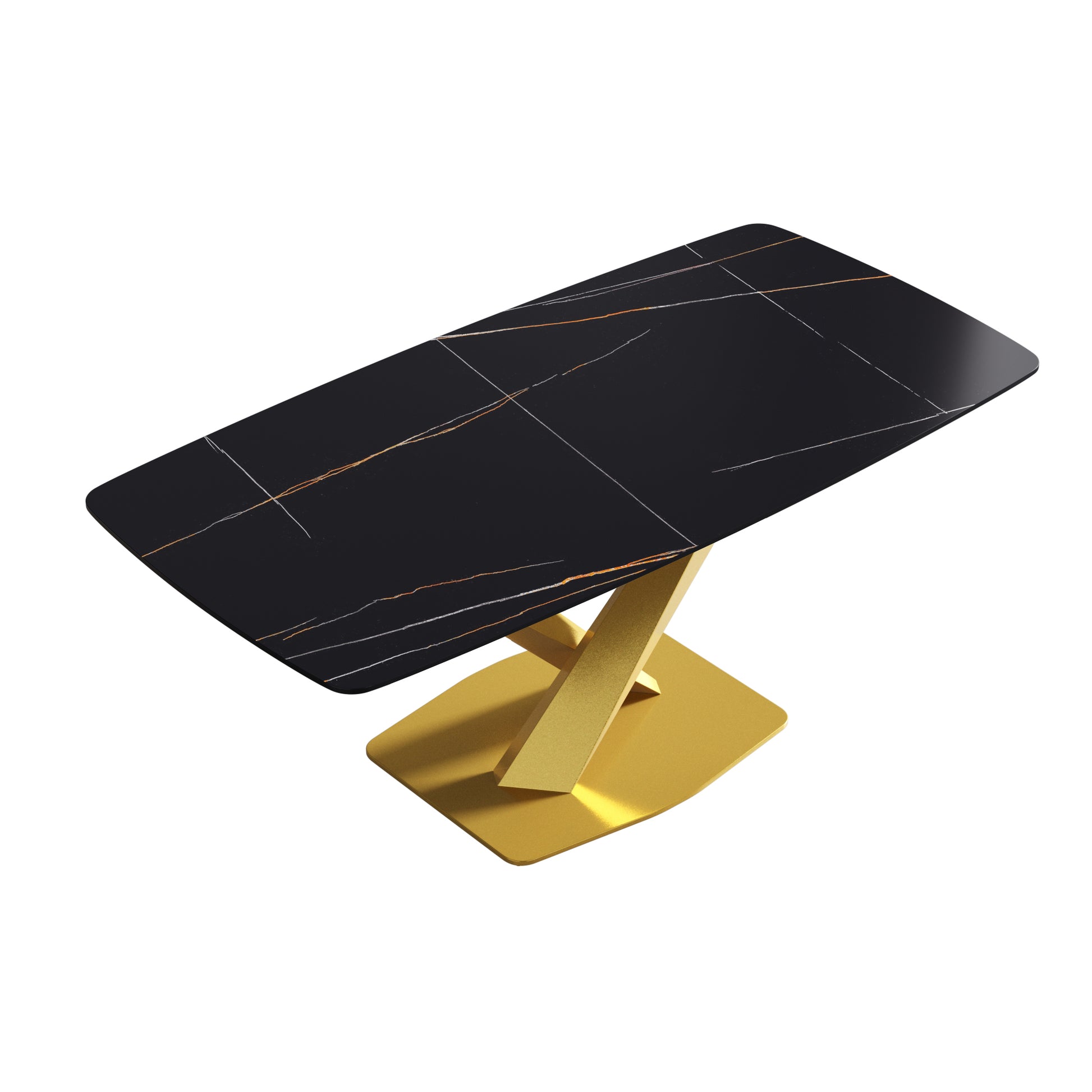 70.87"Modern Artificial Stone Black Curved Golden Metal Leg Dining Table Can Accommodate 6 8 People Black Metal Sintered Stone