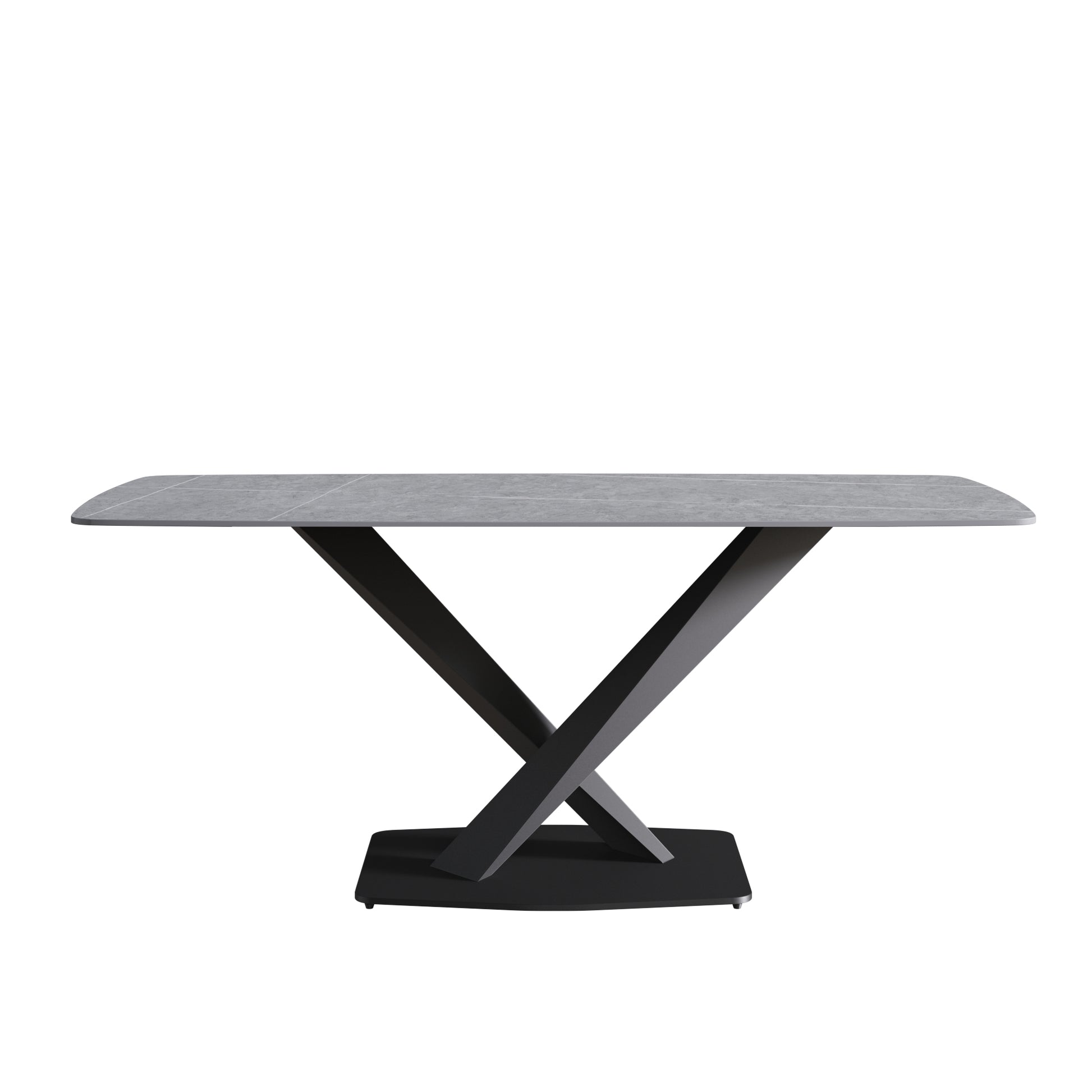 70.87"Modern Artificial Stone Gray Curved Black Metal Leg Dining Table Can Accommodate 6 8 People Gray Metal Sintered Stone