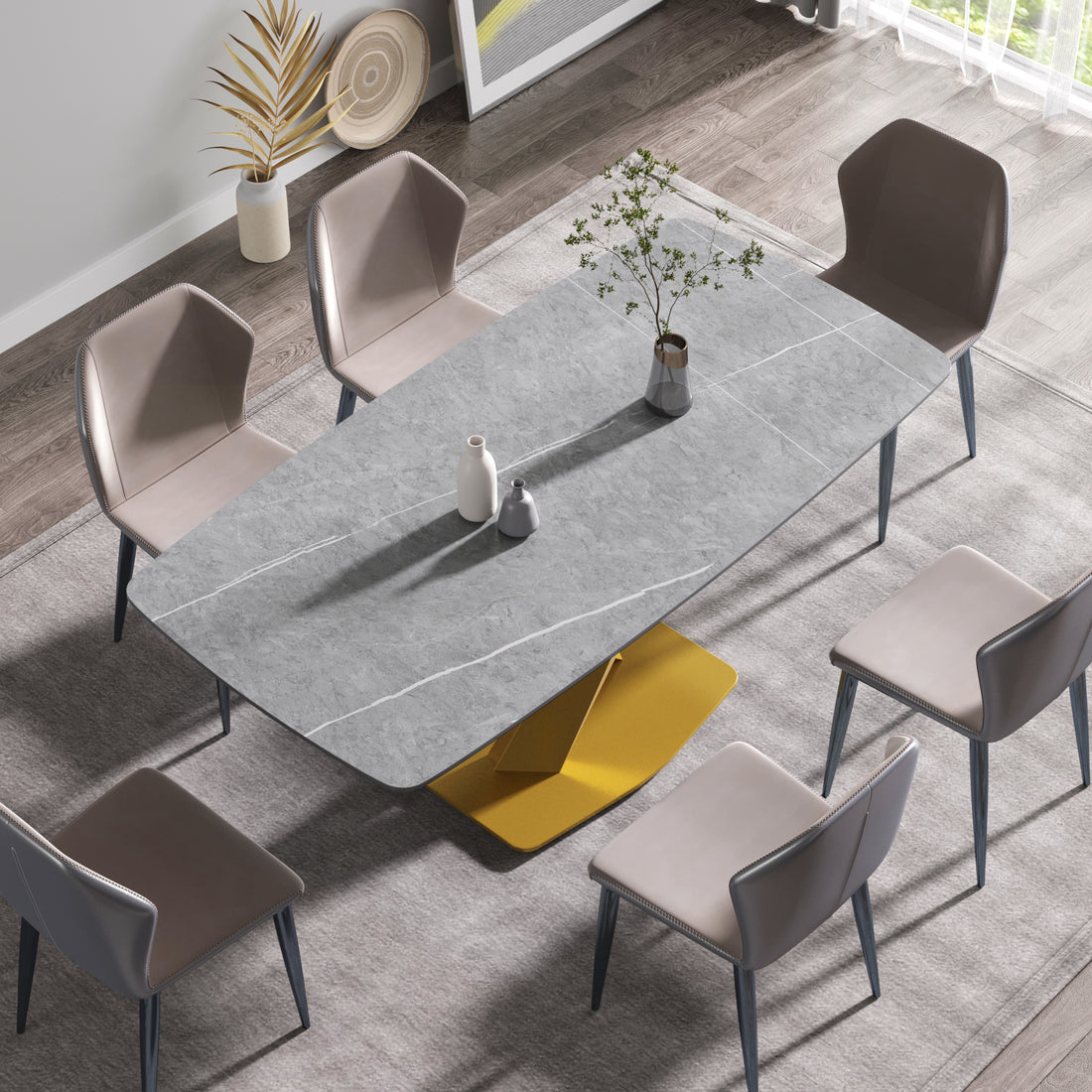 70.87"Modern Artificial Stone Gray Curved Golden Metal Leg Dining Table Can Accommodate 6 8 People Gray Metal Sintered Stone