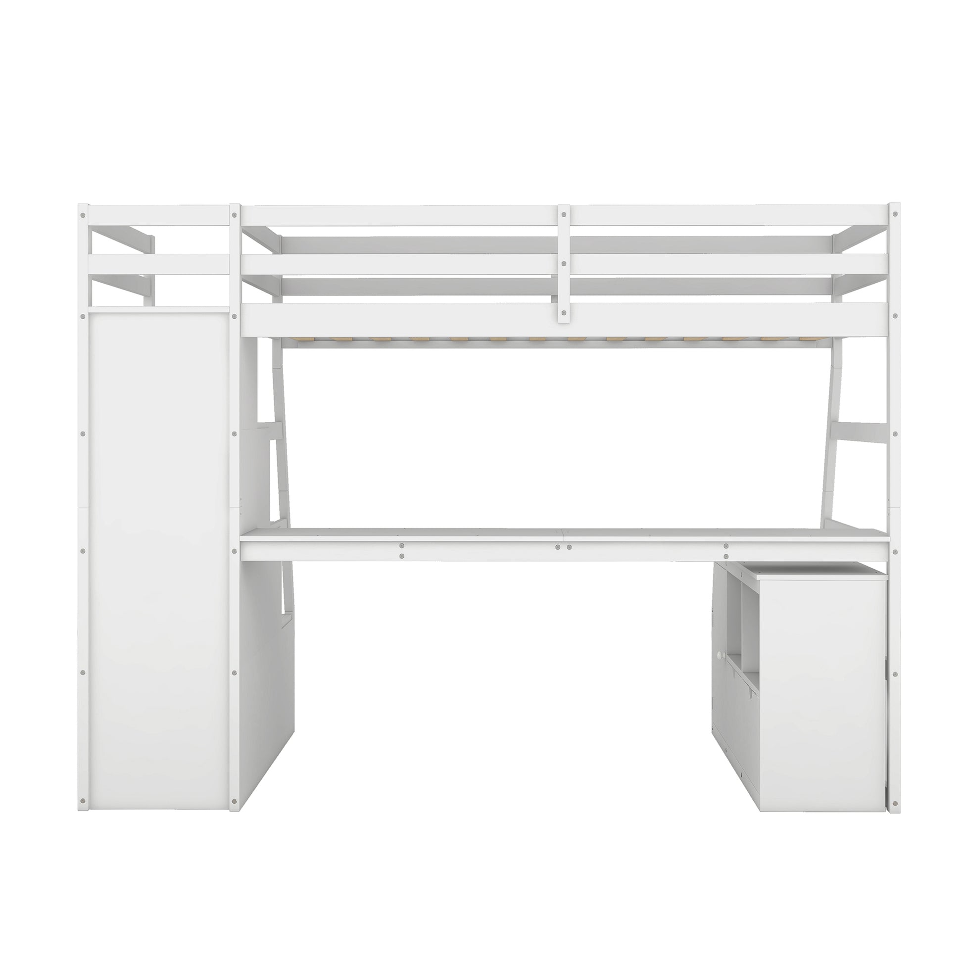 Twin Size Loft Bed With 7 Drawers 2 Shelves And Desk White White Plywood