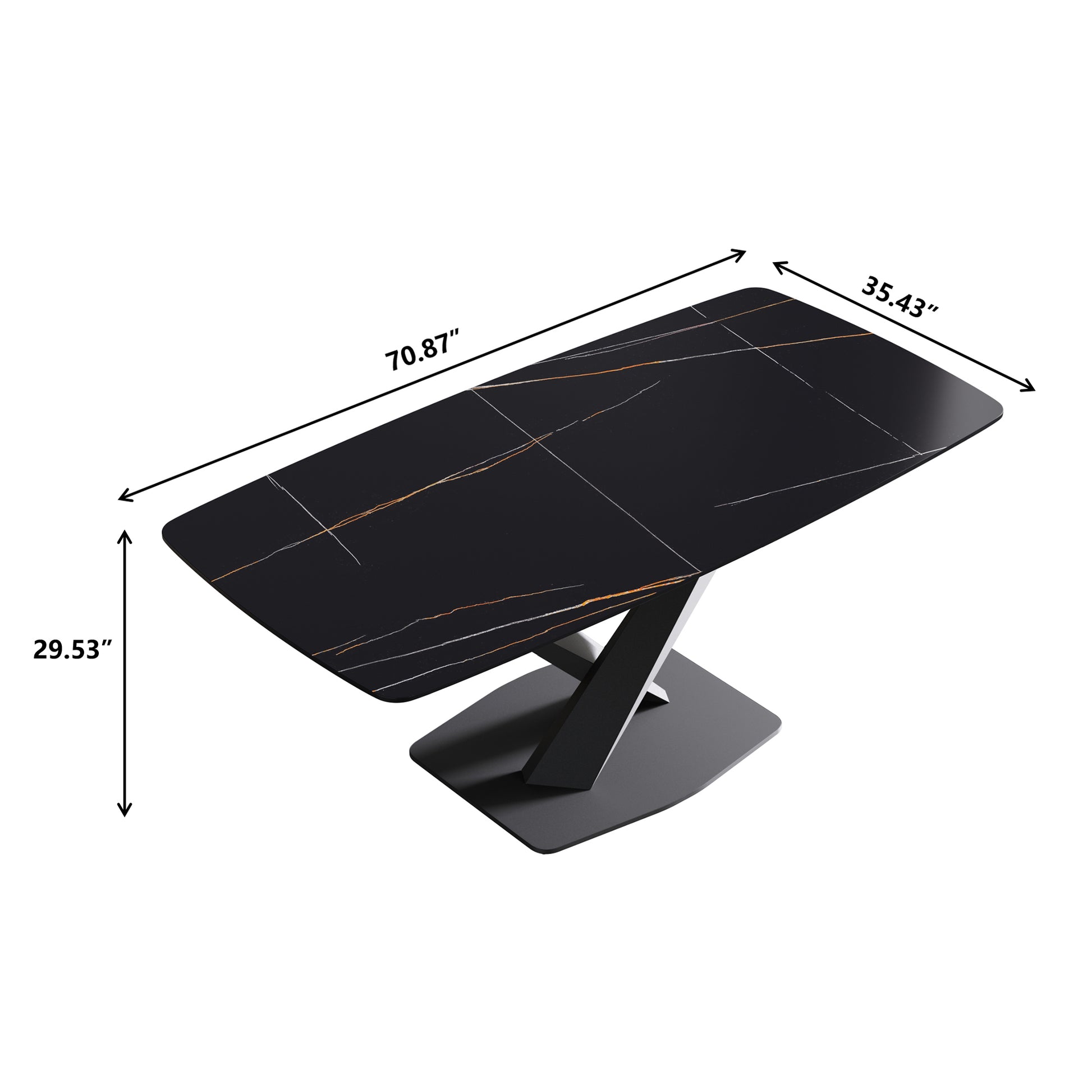 70.87"Modern Artificial Stone Black Curved Black Metal Leg Dining Table Can Accommodate 6 8 People Black Metal Sintered Stone