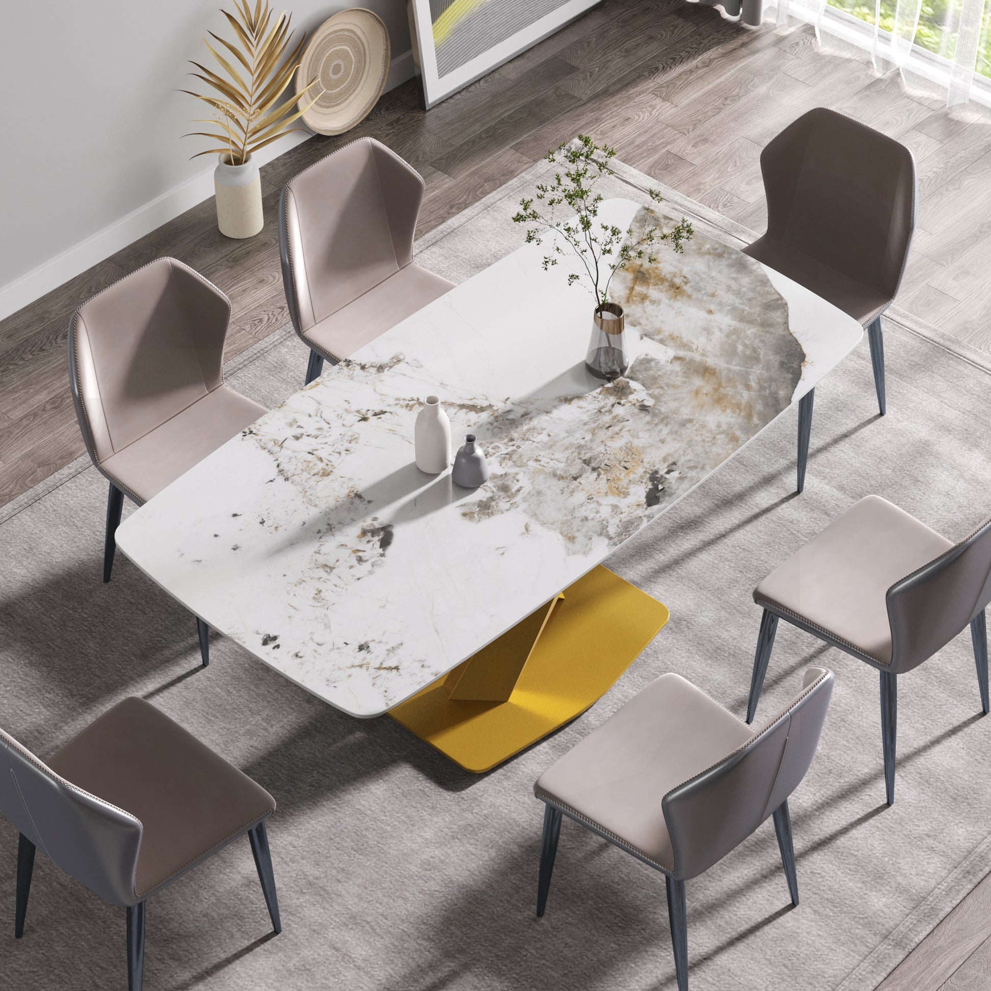 70.87"Modern Artificial Stone Pandora White Curved Golden Metal Leg Dining Table Can Accommodate 6 8 People Antique White Metal Sintered Stone