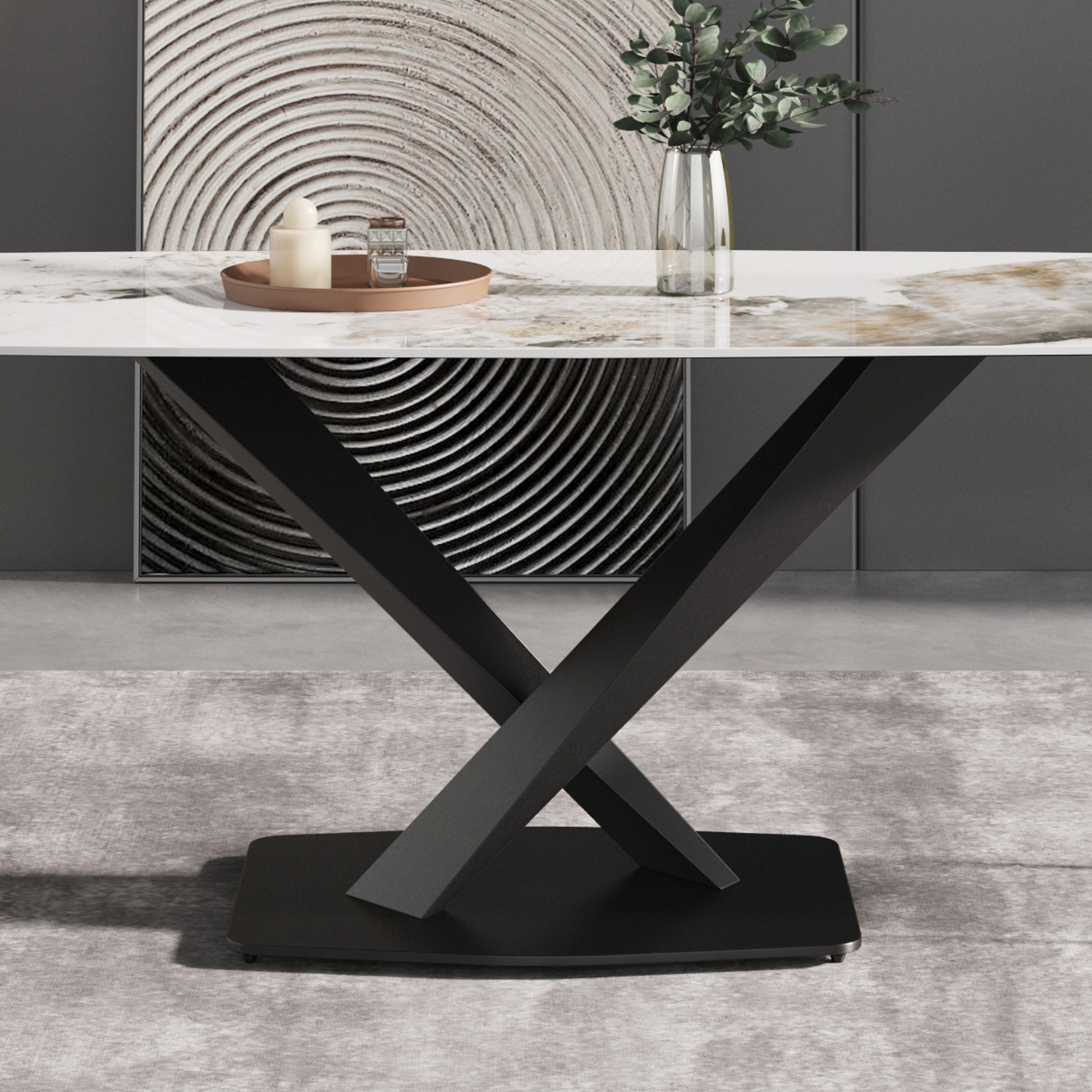 70.87"Modern Artificial Stone Pandora White Curved Black Metal Leg Dining Table Can Accommodate 6 8 People Antique White Metal Sintered Stone