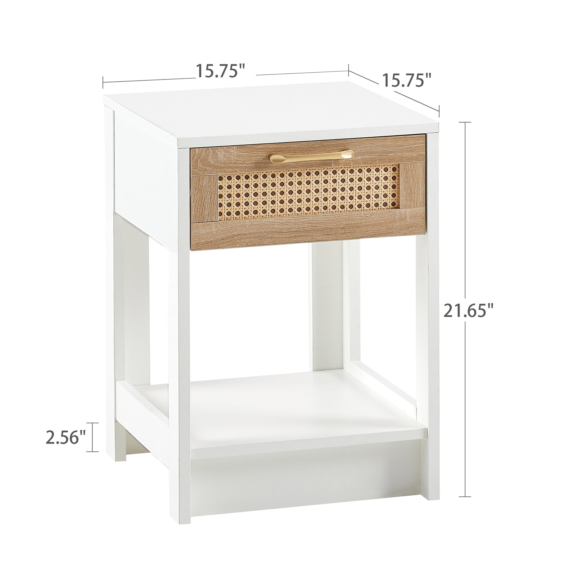 15.75" Rattan End Table With Drawer, Modern Nightstand, Side Table For Living Room, Bedroom,White White Mdf