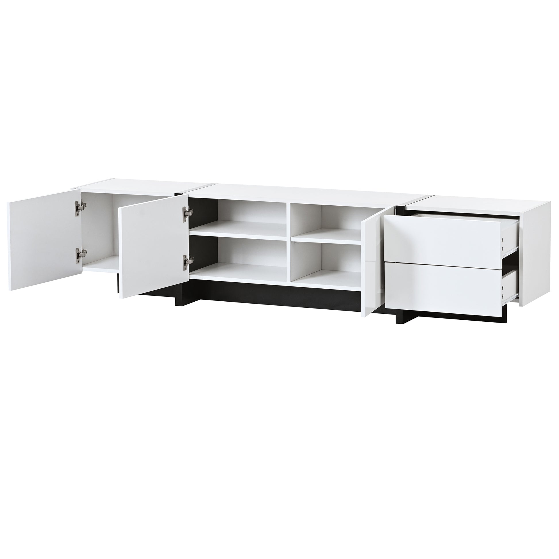 White & Black Contemporary Rectangle Design Tv Stand, Unique Style Tv Console Table For Tvs Up To 80'', Modern Tv Cabinet With High Gloss Uv Surface For Living Room. White 80 89 Inches Particle Board