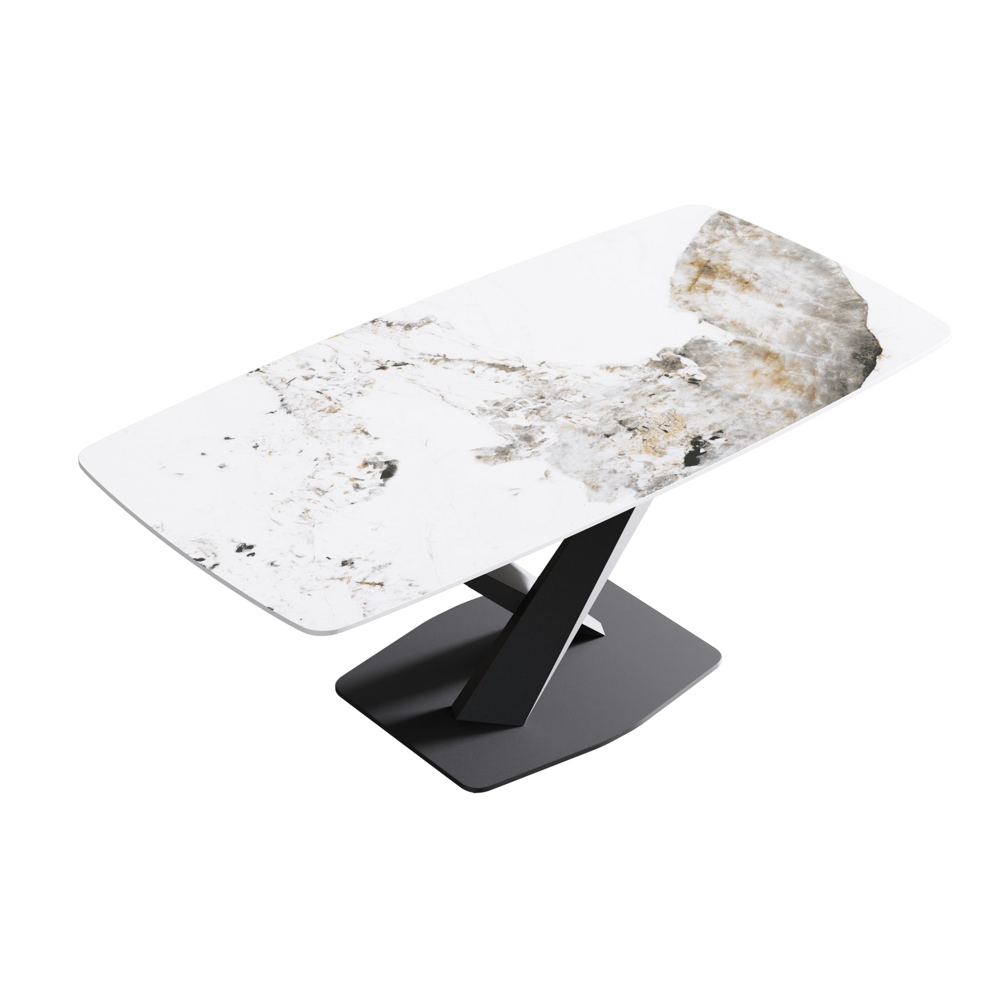 70.87"Modern Artificial Stone Pandora White Curved Black Metal Leg Dining Table Can Accommodate 6 8 People Antique White Metal Sintered Stone