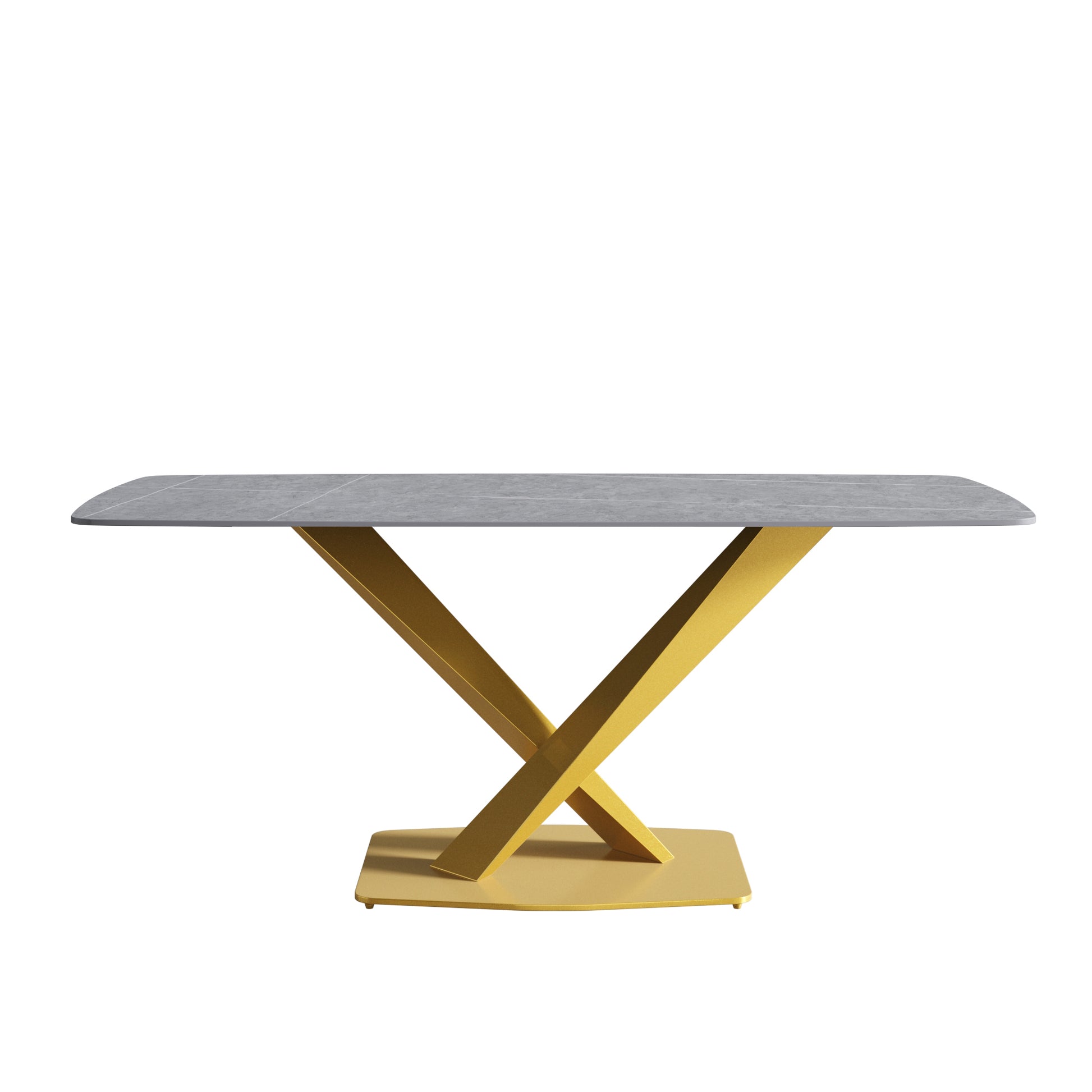 70.87"Modern Artificial Stone Gray Curved Golden Metal Leg Dining Table Can Accommodate 6 8 People Gray Metal Sintered Stone