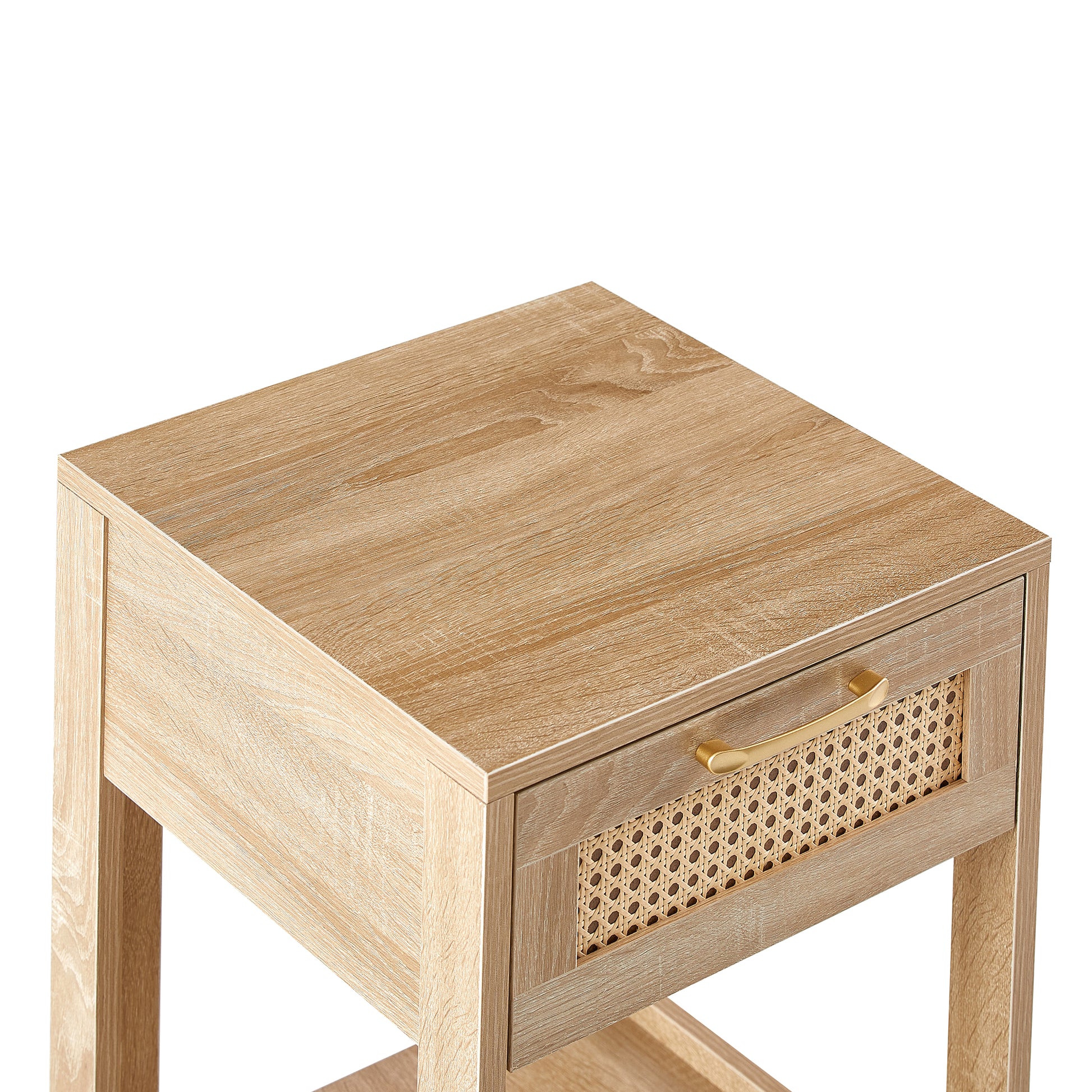 15.75" Rattan End Table With Drawer, Modern Nightstand, Side Table For Living Room, Bedroom,Natural Natural Mdf