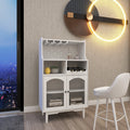 Living Room White Wine Cabinet With Removable Wine Rack And Wine Glass Rack, A Glass Door Cabinet White Mdf