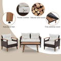 4 Piece Garden Furniture, Patio Seating Set, Pe Rattan Outdoor Sofa Set, Wood Table And Legs, Brown And Beige Yes Beige Polyurethane Foam Polyester,Wicker