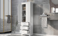 Tall Storage Cabinet With Three Drawers For Bathroom Office, White White Mdf