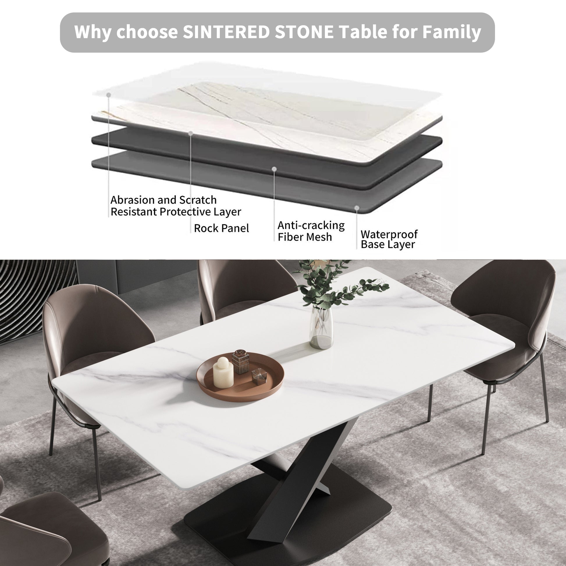 70.87" Modern Artificial Stone White Straight Edge Black Metal Leg Dining Table Can Accommodate 6 8 People White Metal Sintered Stone