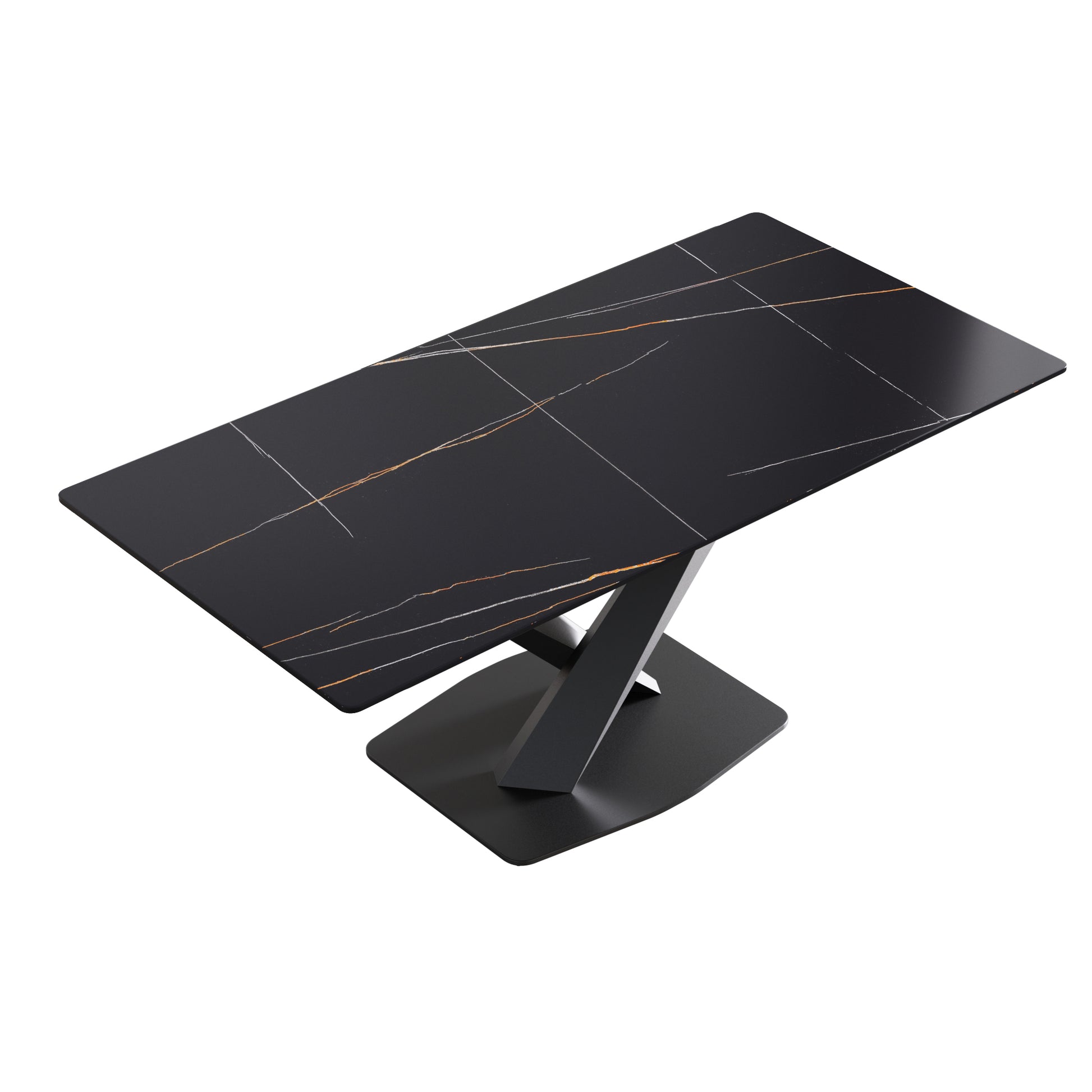 70.87" Modern Artificial Stone Black Straight Edge Black Metal Leg Dining Table Can Accommodate 6 8 People Black Metal Sintered Stone