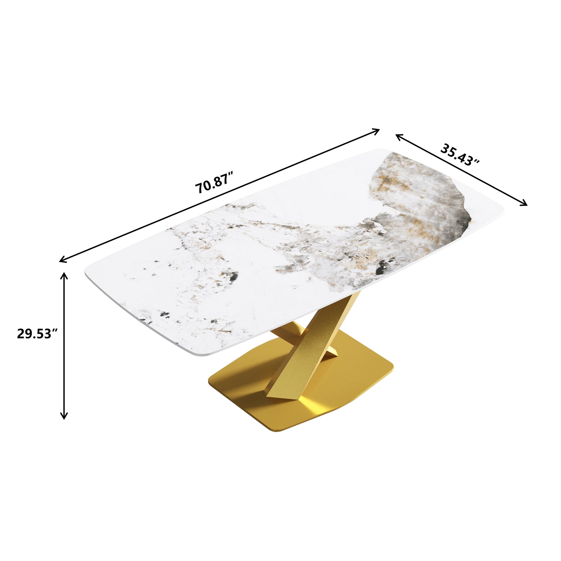 70.87"Modern Artificial Stone Pandora White Curved Golden Metal Leg Dining Table Can Accommodate 6 8 People Antique White Metal Sintered Stone