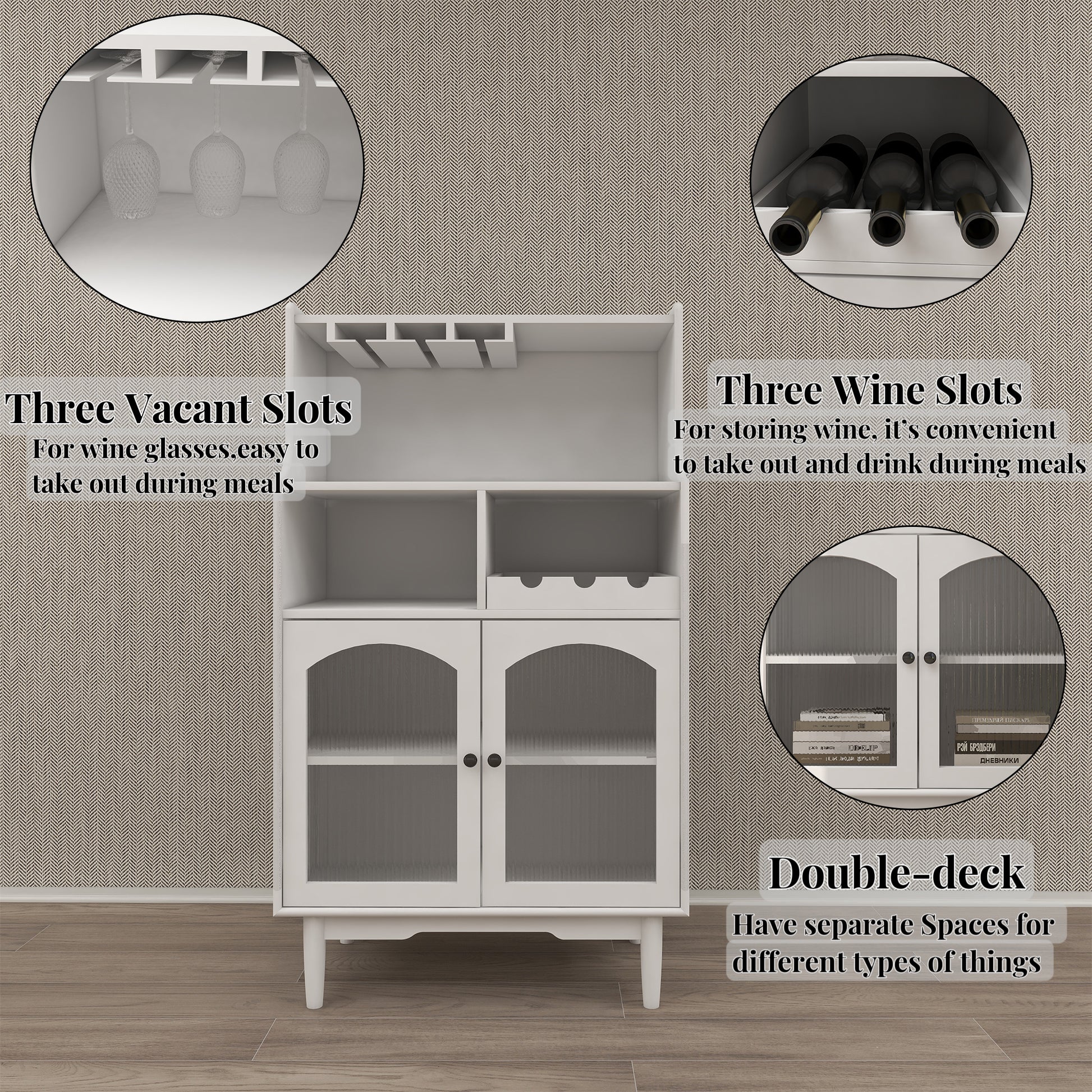 Living Room White Wine Cabinet With Removable Wine Rack And Wine Glass Rack, A Glass Door Cabinet White Mdf