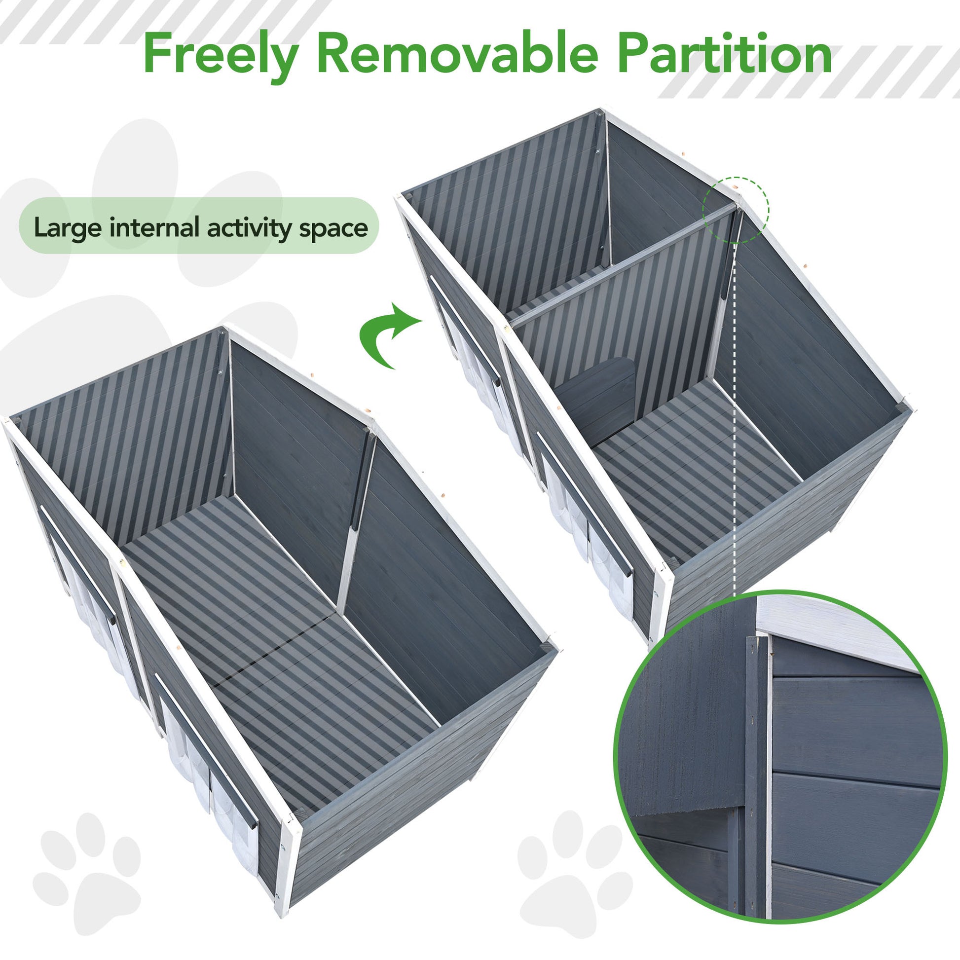 47.2" Large Wooden Dog House Outdoor, Outdoor & Indoor Dog Crate, Cabin Style, With Porch, 2 Doors, Gray And Green Gray Outdoor Kennel Medium 26 40 Lbs Solid Wood