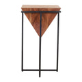 26 Inch Pyramid Shape Wooden Side Table With Cross Metal Base, Brown And Black Walnut Black Metal & Wood