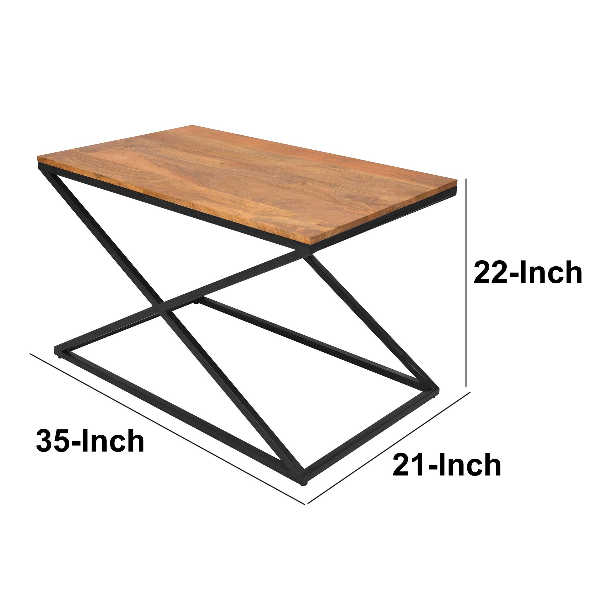 35 Inch Wooden Rectangle Coffee Table With X Shape Metal Frame, Brown And Black Walnut Black Metal & Wood