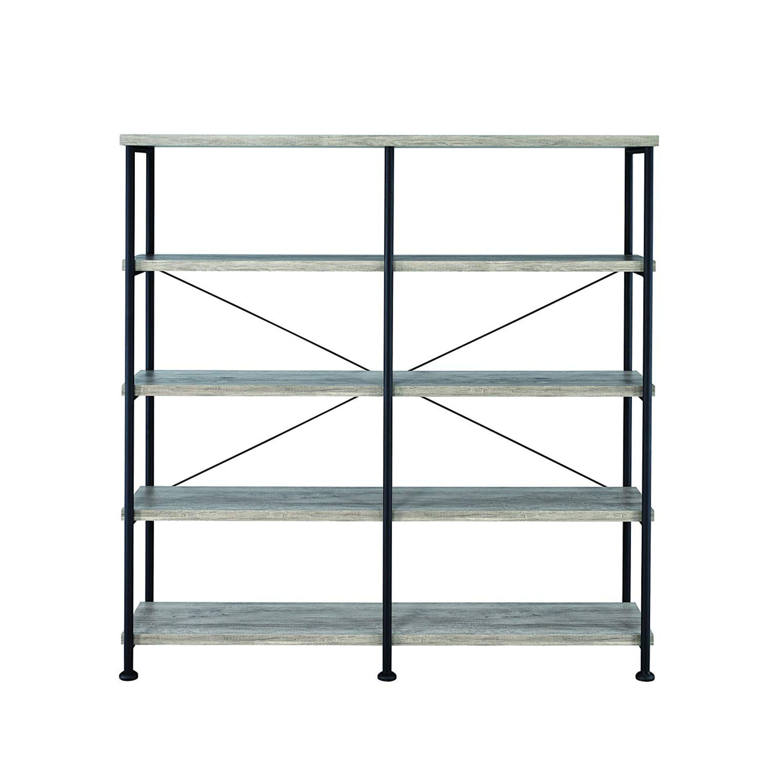 63 Inch Industrial 4 Tier Bookshelf, Particleboard, Metal Frame, Gray,