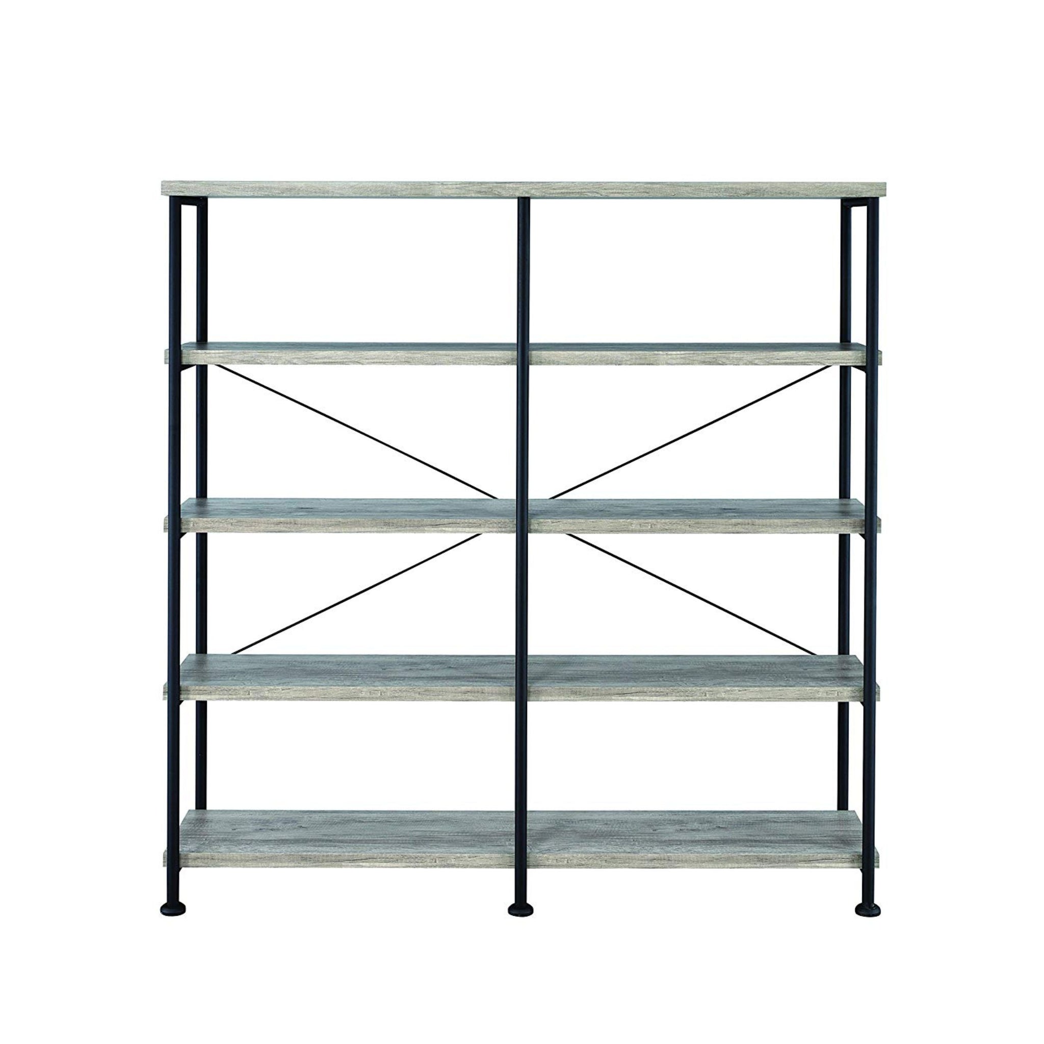 63 Inch Industrial 4 Tier Bookshelf, Particleboard, Metal Frame, Gray, Black Black Gray Metal & Wood