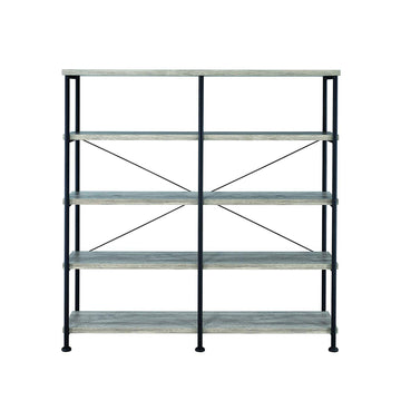 63 Inch Industrial 4 Tier Bookshelf, Particleboard, Metal Frame, Gray, Black Black Gray Metal & Wood