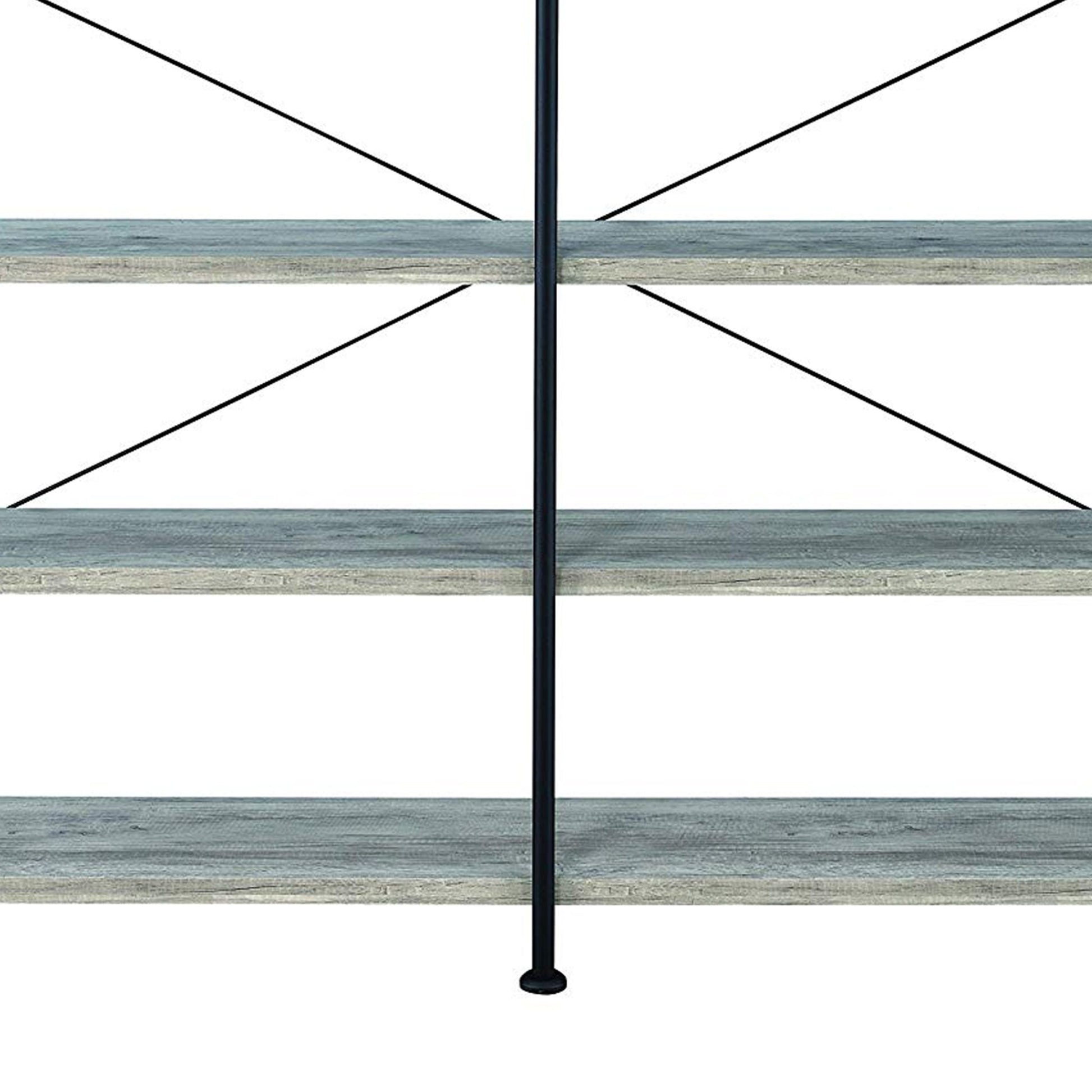 63 Inch Industrial 4 Tier Bookshelf, Particleboard, Metal Frame, Gray, Black Black Gray Metal & Wood