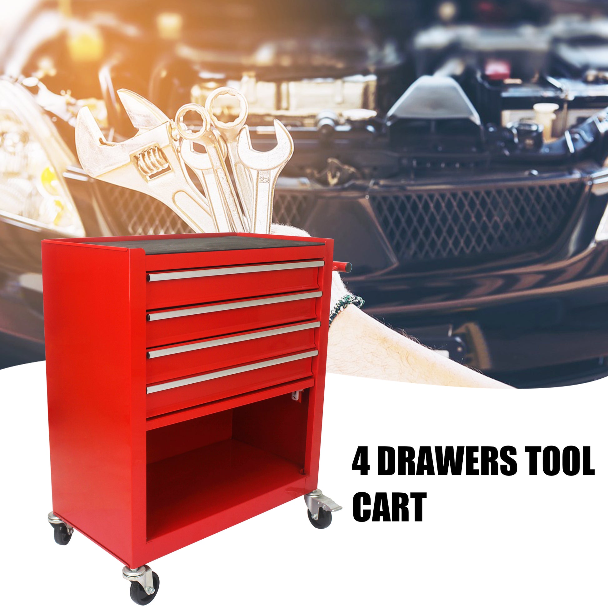 4 Drawers Multifunctional Red Tool Cart With