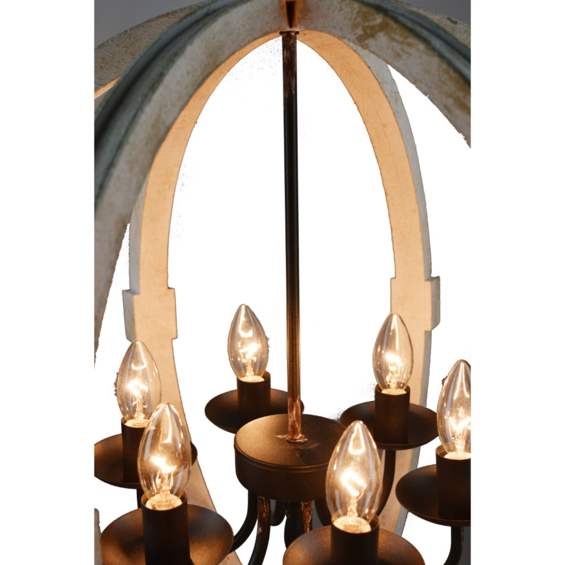 Calder Wooden Orb Shape Chandelier With Metal Chain And Six Bulb Holders, White White Metal & Wood