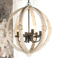 Calder Wooden Orb Shape Chandelier With Metal Chain And Six Bulb Holders, White White Metal & Wood