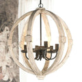 Calder Wooden Orb Shape Chandelier With Metal Chain And Six Bulb Holders, White White Metal & Wood