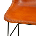 Bar Height Chair With Genuine Leather Upholstery, Tubular Frame, Tan Brown, Black Walnut Black Iron