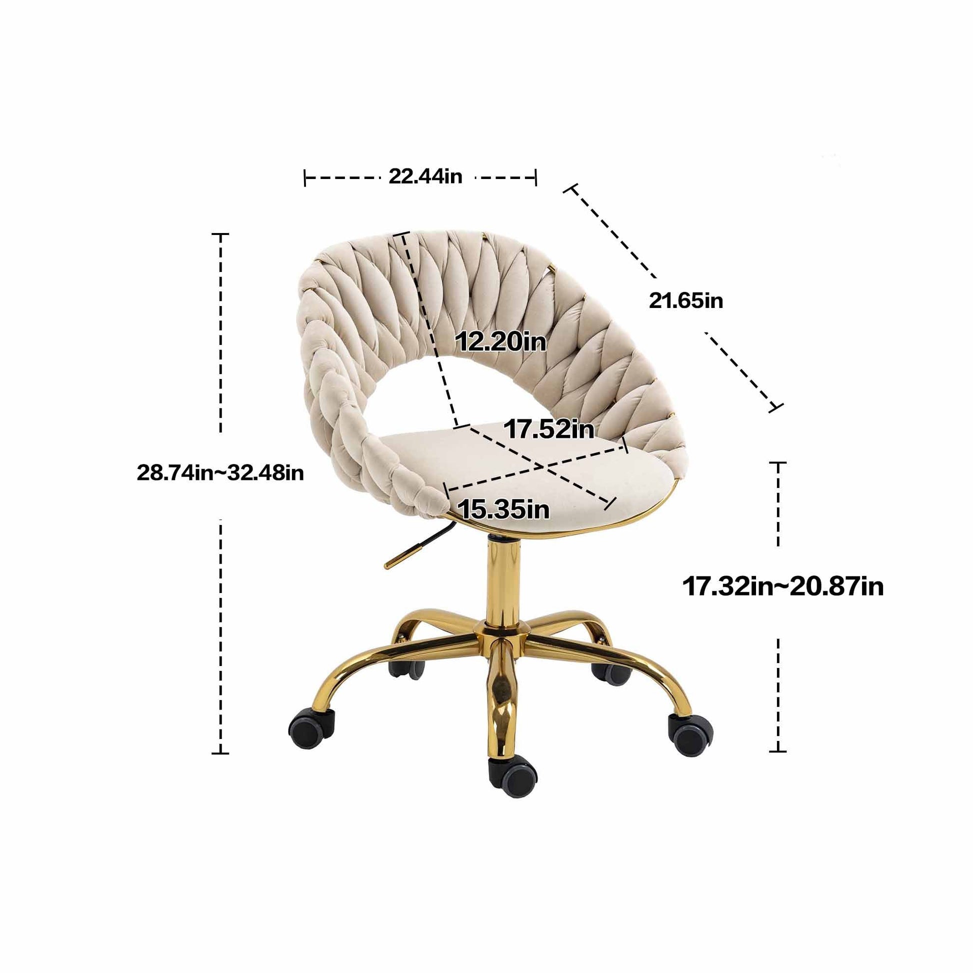 Coolmore Computer Chair Office Chair Adjustable Swivel Chair Fabric Seat Home Study Chair Ivory Polyester