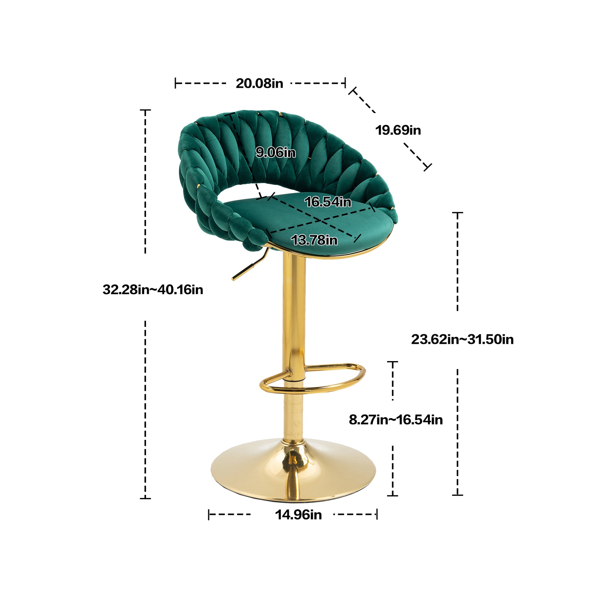 Coolmore Swivel Bar Stools Set Of 2 Adjustable Counter Height Chairs With Footrest For Kitchen, Dining Room 2Pc Set Emerald Polyester