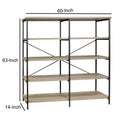 63 Inch Industrial 4 Tier Bookshelf, Particleboard, Metal Frame, Gray, Black Black Gray Metal & Wood