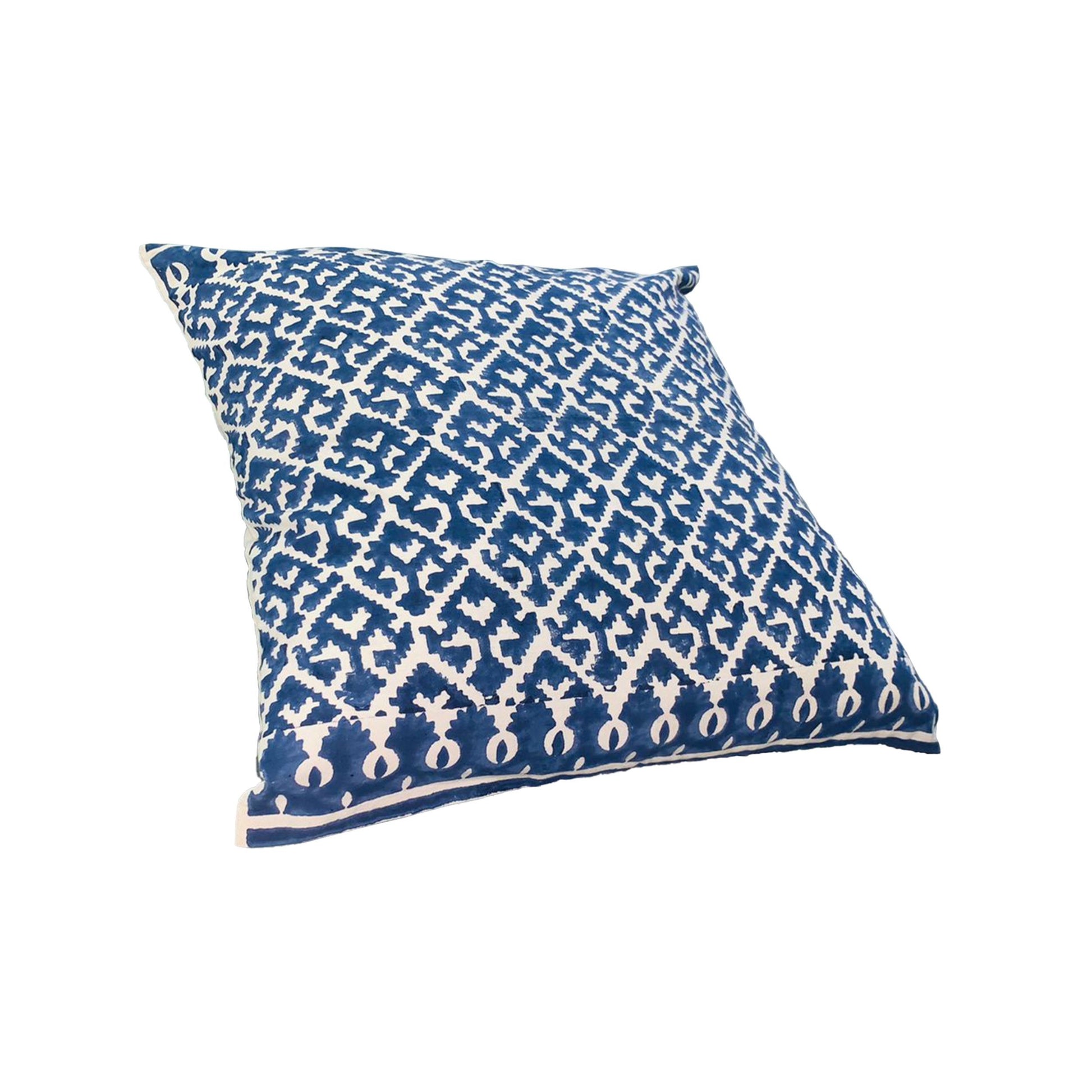 18 x 18 Square Accent Pillow, Printed Trellis Pattern white+blue-cotton