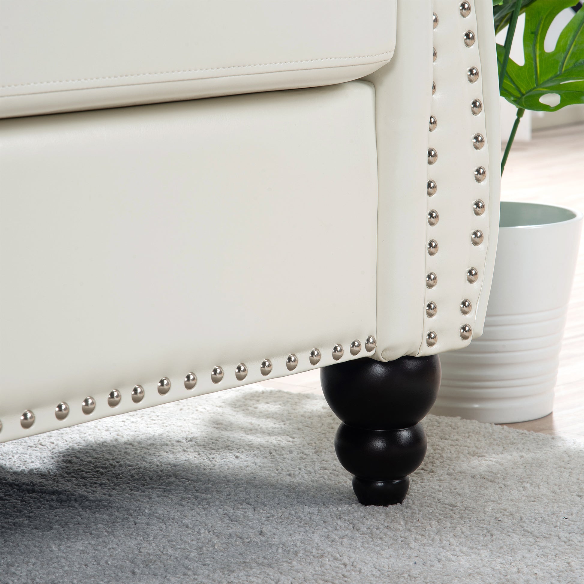 84.65" Rolled Arm Chesterfield 3 Seater Sofa White Foam Pu