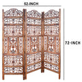 Handcrafted 3 Panel Mango Wood Screen With Cutout Filigree Carvings, Brown Brown Solid Wood Mdf