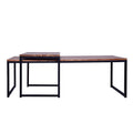 48, 27 Inch 2 Piece Rectangular Wood Nesting Coffee And End Table Set, Sled Metal Base, Brown, Black Walnut Black Metal & Wood